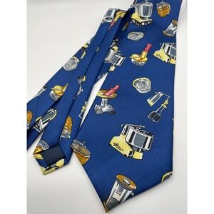 Assistant Kitchen Gadget Print Silk Blend Necktie Blue Yellow Chef Accessory